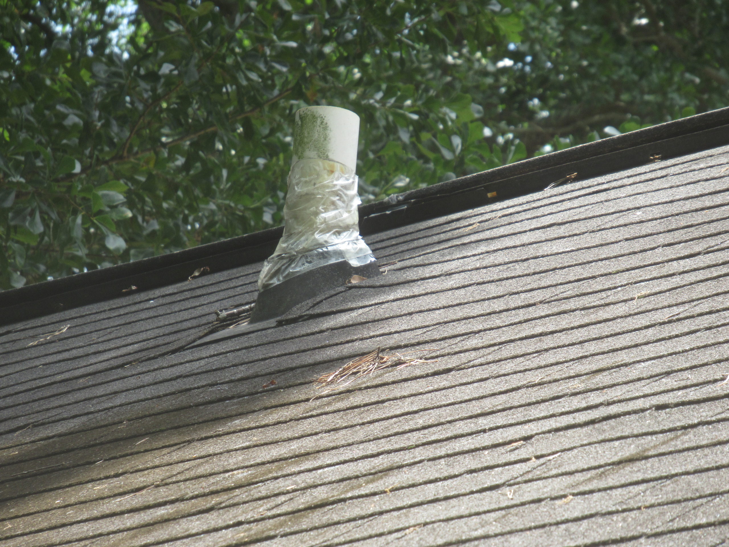 Plumbing vent wrapped in tape